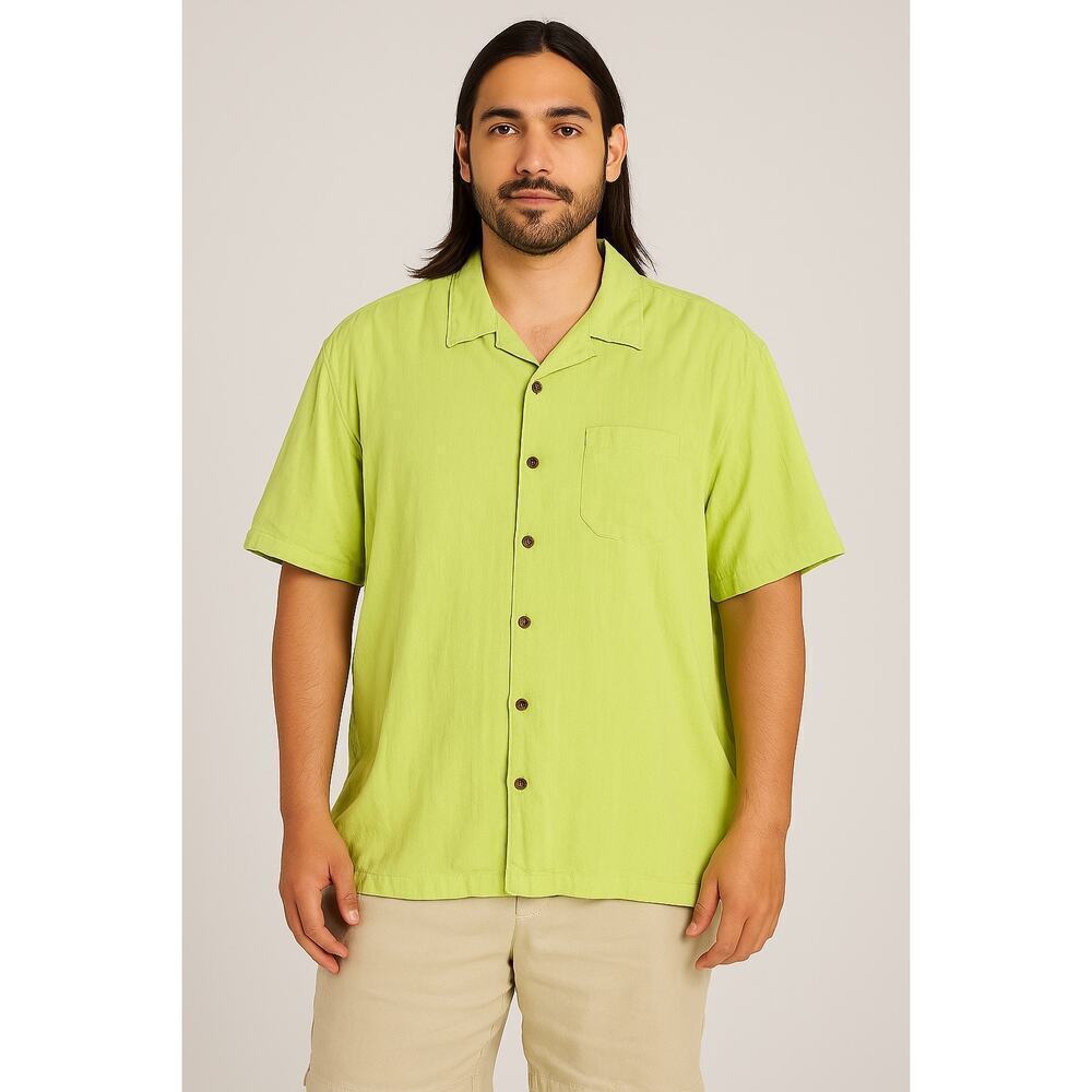 Tommy Bahama 100% Silk Lime Green Camp Shirt XL